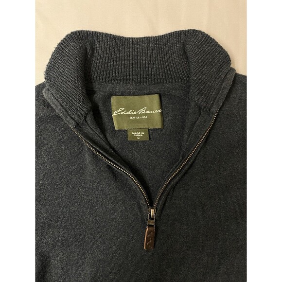 Eddie Bauer Mens Size Medium Sweater 1/4 Zip Cotton Cashmere Pullover Navy Blue - Picture 6 of 15